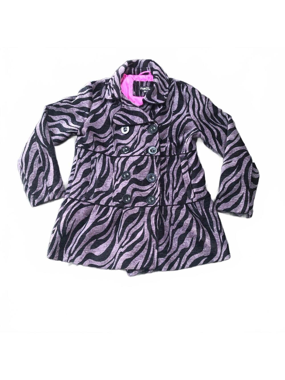 rue21 Women's XL Zebra Print Double Breasted Coat with Pink Lining Y2K